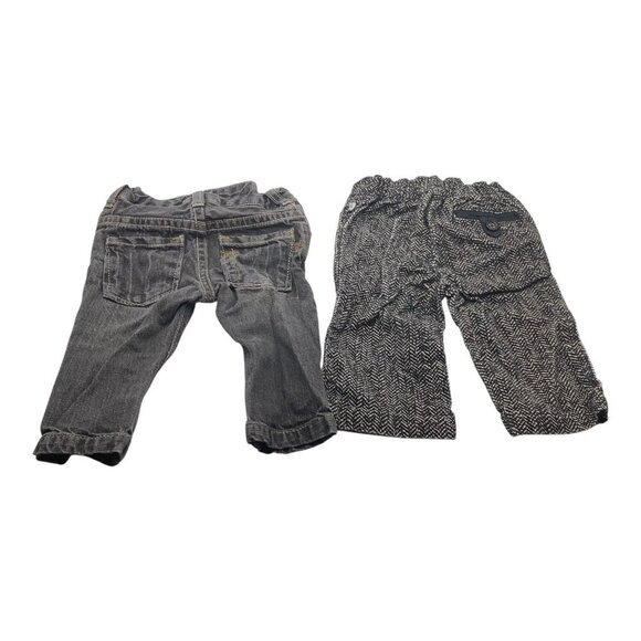 Lot Of 2 DKNY Baby Girl Pants & Jeans 3-6M Adjustable Waist Herringbone & Denim - Picture 2 of 16